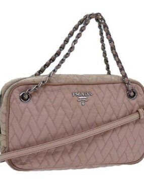 PRADA Quilted Hand Bag Nylon 2way Pink Auth bs13603